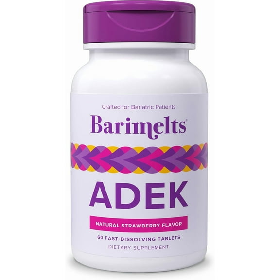 Barimelts ADEK, Post-Operation Bariatric Vitamins with Vitamin A, D, E, and K - Natural Strawberry Flavor, 60 Count