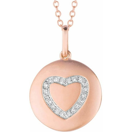 0.1 Carat T.W. Diamond Rose Gold-Plated Sterling Silver Round Heart Disc Pendant