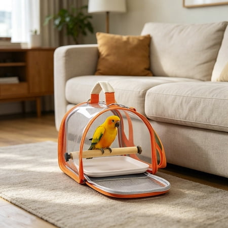 YANDE-10.24 Inch Bird Travel Carrier Transparent Portable Bird Cage with Handle Lightweight Bird Transport Bag for Parrots Budgies Small Birds (Orange)