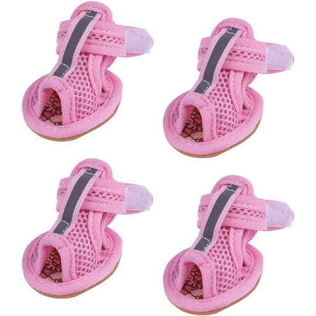 4pcs Dog Shoes hot Pavement Summer Breathable mesh Boots pet Paws Protector Adjustable Non Slip pet Dogs Booties() Blue Booties