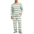 thumbnail image 2 of Everyday Striped Pajama Set For Men Long Sleeve Crew Neck Shirt Drawstring Elastic Waist Button Fly Long Lounge Pants, 2 of 8