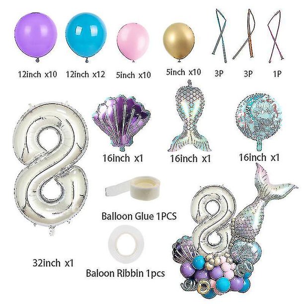 1 año de edad, juego de globos de sirena digital de 32 pulgadas, Shell, cumpleaños para niños, Bab