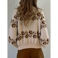 thumbnail image 4 of Women'S Vintage Floral Jacquard Sweater, Mock Neck Loose Knit Pullover Top, Long Sleeve Warm Fall Jumper Khaki S, 4 of 9