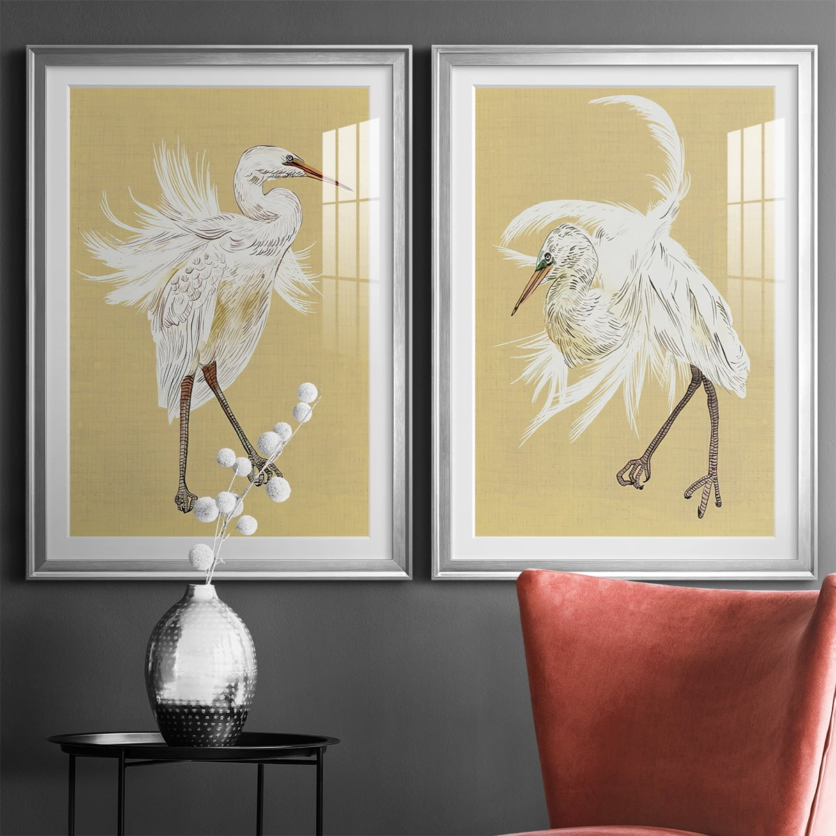 Wexford Home Heron Plumage V Premium Framed Print, 30.5" x 42.5" - Ready to Hang, Silver (Set of 2)