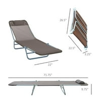 Folding Chaise Lounge Chair, Outdoor Sun Tanning Chair, 5-Position Reclining Beach Lounge Chair with Pillow, Brown