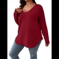 thumbnail image 3 of Suéter Informal de Punto con Cuello en V y Larga para Mujer, Talla Grande Vino Tinto XXL, 3 of 8