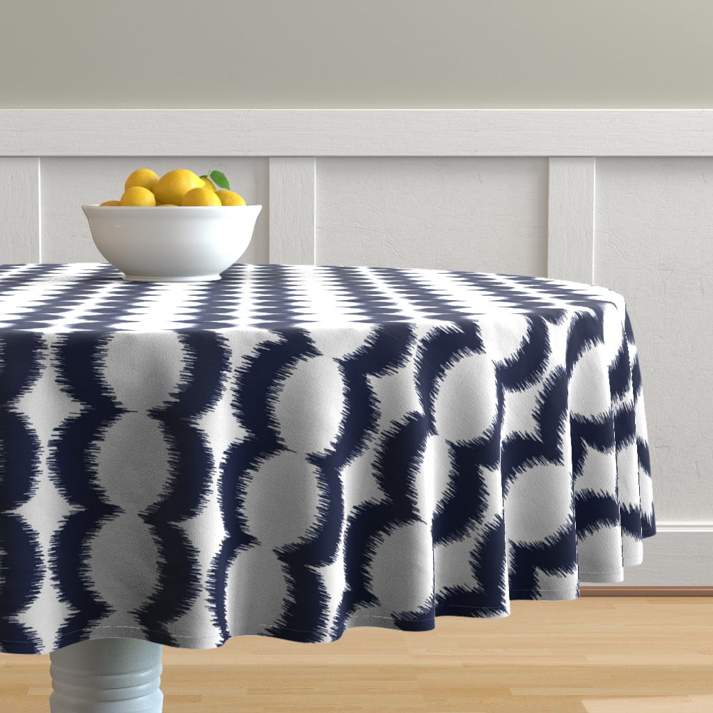Round Tablecloth Boho Ikat Modern Geometric Purple Abstract Cotton Sateen 