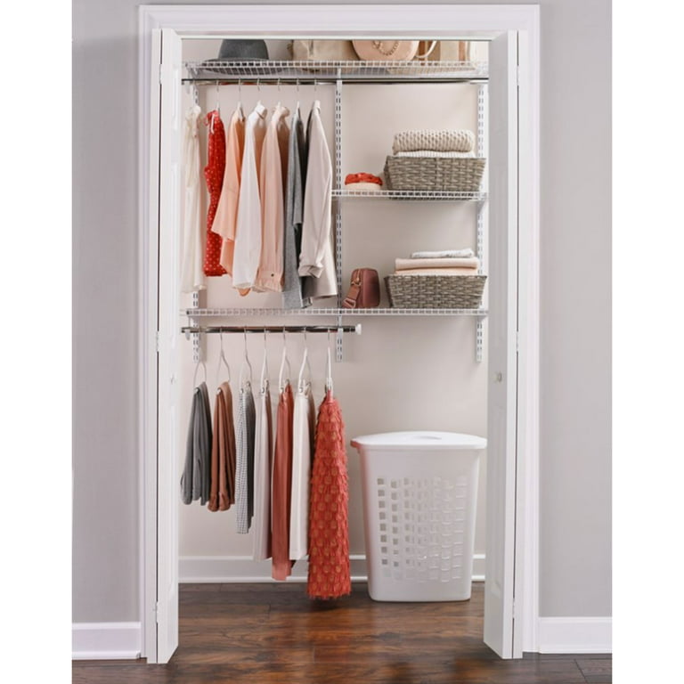 Rubbermaid Configurations 4-8 Feet Expandable Hanging and Shelf Space  Custom DIY Closet Organizer Kit, White