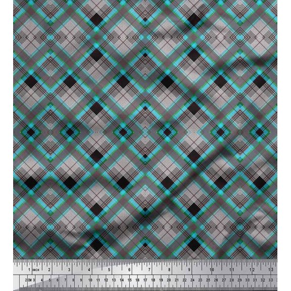 Soimoi Moss Georgette Fabric Diagonal Check Decor Fabric Printed Yard 42 Inch Wide