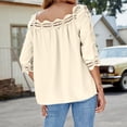 thumbnail image 4 of Mujer Media Manga Top Encaje Patchwork Ahueca Hacia Fuera Suelta Ajuste Color Puro Jersey Camisa Albaricoque XXL, 4 of 6