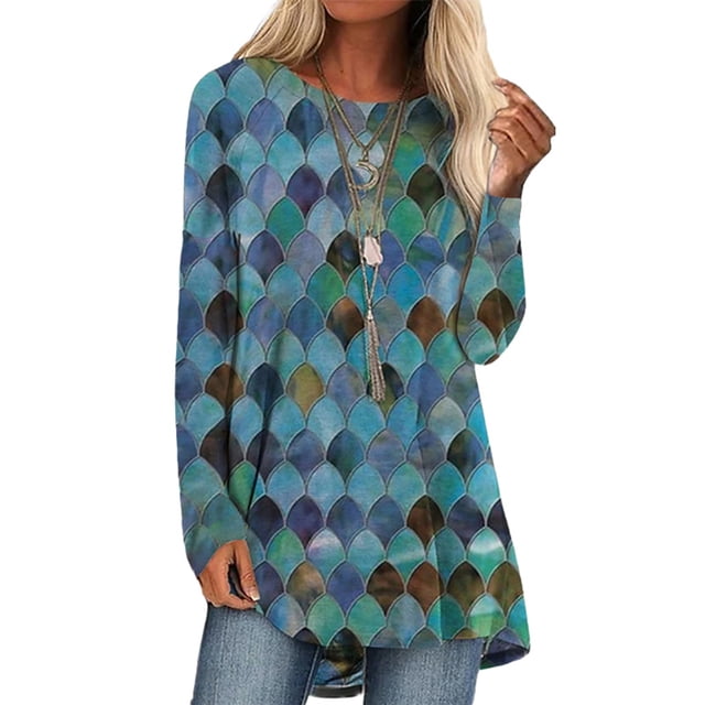 Oucaili Camiseta De Manga Larga Para Mujer Cuello Redondo Invierno Otoño Casual Suelta Estampada Blusa