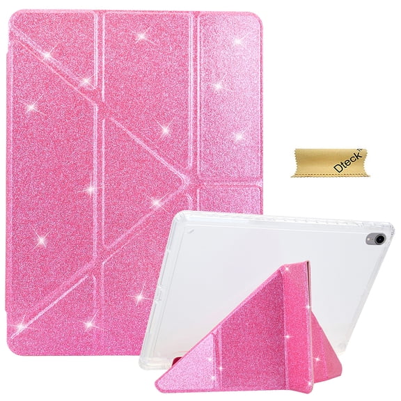 Dteck For iPad A16 11th Generation 11 Inch 2025 Case, for iPad Case 10th Generation 10.9 Inch Case with Pencil Holder, Sparkly Glitter Cover with Clear TPU Back for Kids Girls,Pink