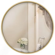 JENBELY 30 inch Wall Mounted Round Bathroom Mirror, Large Circle Vanity Mirror Farmhouse Mirror with Premium Brushed Metal Frame for Entryways, Washrooms, Living Rooms, Gold
