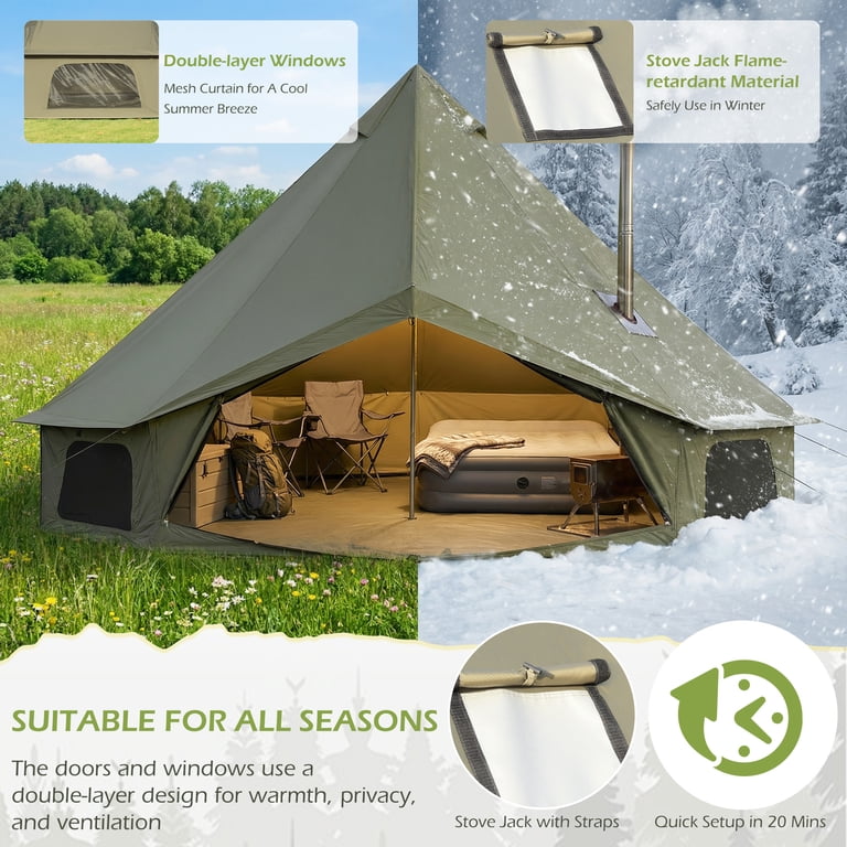 Yoleny Camping Bell Canvas Tent, All Season Waterproof Camping