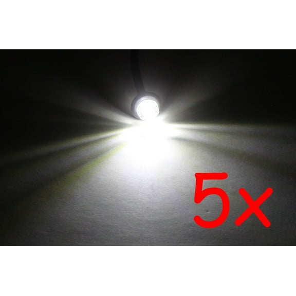 Set of Five 3/4" Mount White Bullet Mini LED Lights Side Clearance Indicator Marker Truck Trailer