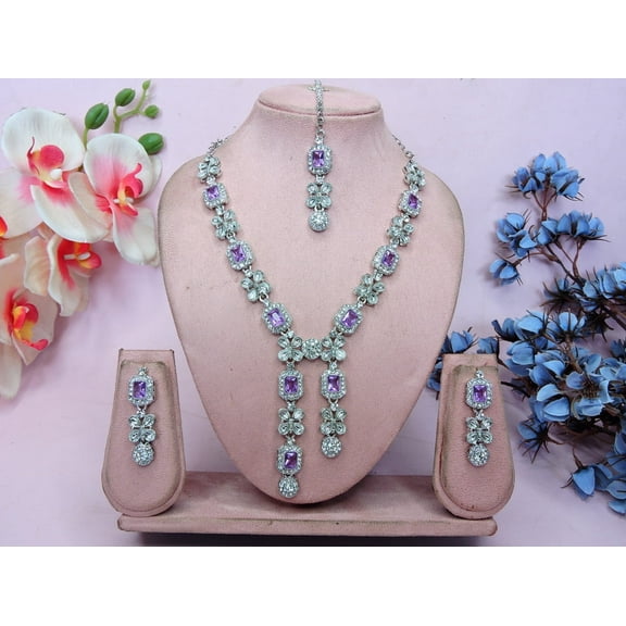 Parshwa Creations Exquisite Indian Bollywood Wedding Silver Plated Choker Necklace Set