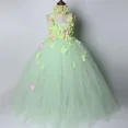 thumbnail image 3 of Vestido de tutú verde claro para niña con flores, vestido de fiesta de cumpleaños para boda para niña, vestido de baile para niña, vestido de princesa de hadas con flores de tul, 3 of 5