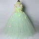 thumbnail image 3 of Vestido de tutú verde claro para niña con flores, vestido de fiesta de cumpleaños para boda para niña, vestido de baile para niña, vestido de princesa de hadas con flores de tul, 3 of 5