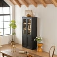 thumbnail image 5 of 74.5'' Tall Display With Glass Doors Modern Style China Cabinet Curio Cabinet Collectibles Figures Trophies For Hallways Living Room Kitchen Home Studio Or Workspace Black, 5 of 26