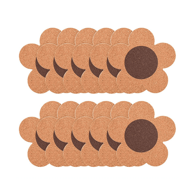 Lot de 12 sous-Verres en Liège de 3/8 Pouce d'Épaisseur, Forme de Fleur Absorbante Naturelle Résistante à la Chaleur
