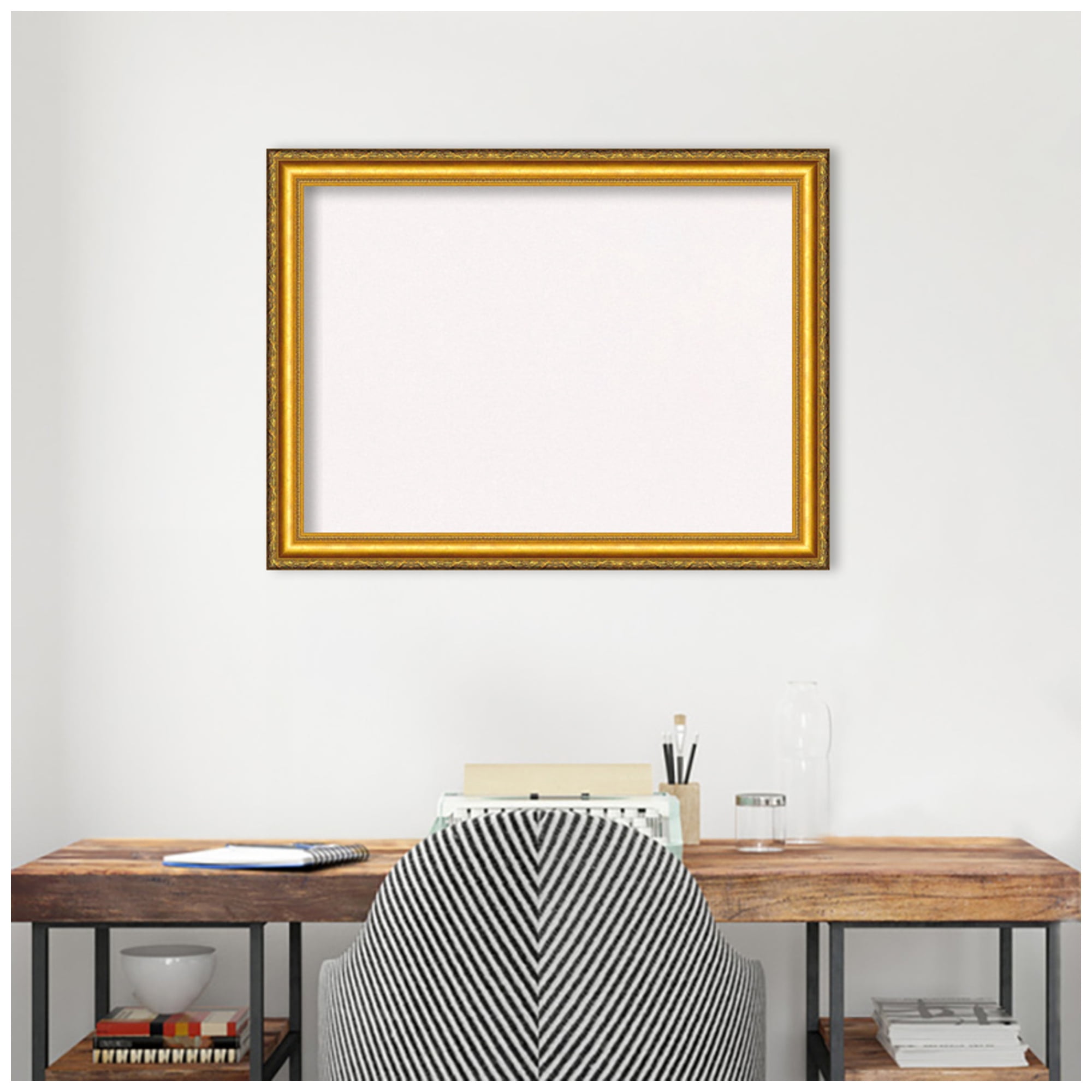 Amanti Art White Cork Board Wood Framed Colonial Embossed Gold Bulletin Board 32 in. x 24 in.