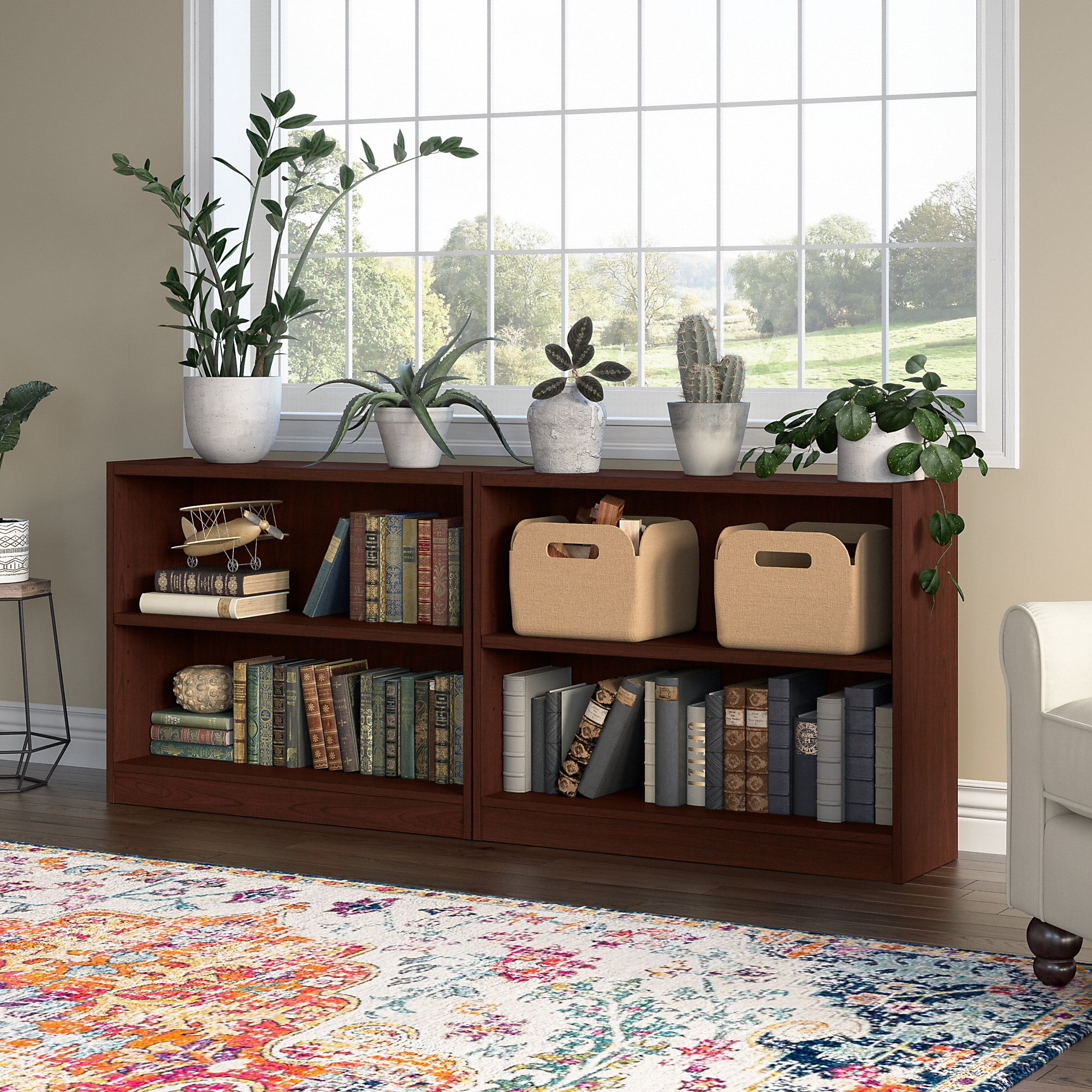 Cherry Wood 5-shelf Standard Bookcase with Storage 59.06 in 