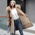 thumbnail image 5 of Skymirror Winter Women Jacket Furry Hood Long Sleeves Pockets Knee Length Plus Size Zipper And Button Closure Thick Plush Lining Cotton Coat Mid Length Windproof Warm Coat, 5 of 8