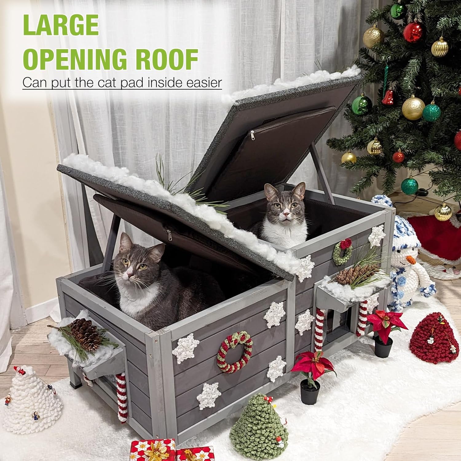 Aivituvin Cat House for Outdoor Cats Feral Kitty Shelter 100% Waterproof for Winter Cat Home with Large Opening Roof,Without Insulation Liner