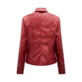 thumbnail image 3 of Previn Women's Faux Leather Jacket Motorcycle Long Sleeve Thick Fitted Outerwear Winter PU Coat Biker Moto Short Snow Fashion Burgundy Large, 3 of 5