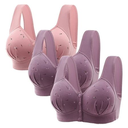 Hontri Bra Thin Laceless Steel Ring Comfortable Breathability Underwear Large Size Brater Buckle Female Bra Deep V Neck Vest Bralette Wireless Seamless Bra Purple 48