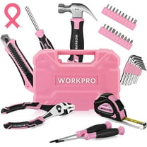 WORKPRO 35-Piece Pink Tools Set, Household Tool Kit with Storage Toolbox, Basic Tool Set for Home, Garage, Apartment, Dorm, New House, Back to School - Pink Ribbon