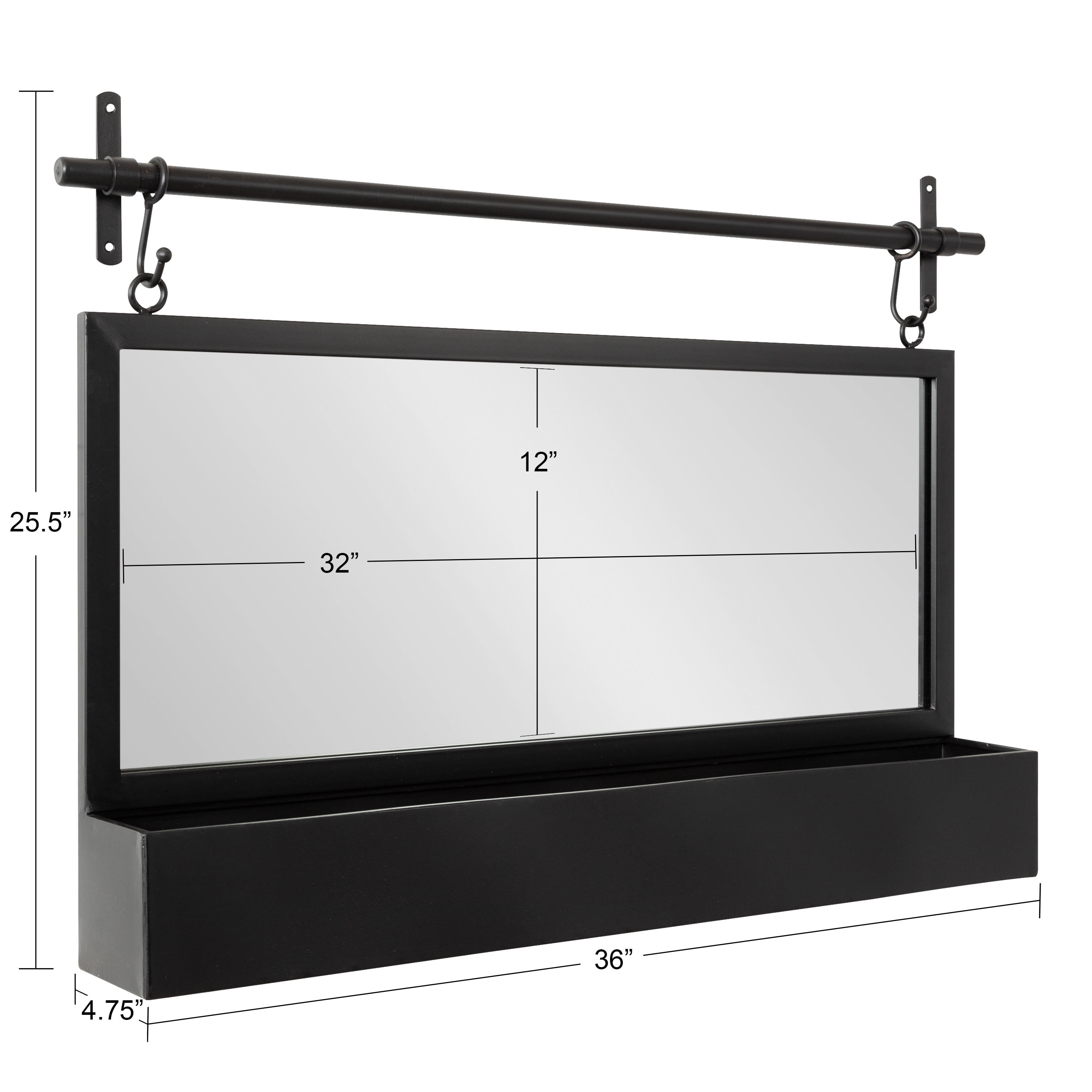 Kate and Laurel Gammons Pub Wall Mirror with Shelf, 36 x 26, Black, Decorative Hanging Wall Mirror Home Decor with Additional Storage for Jewelry and Household Necessities