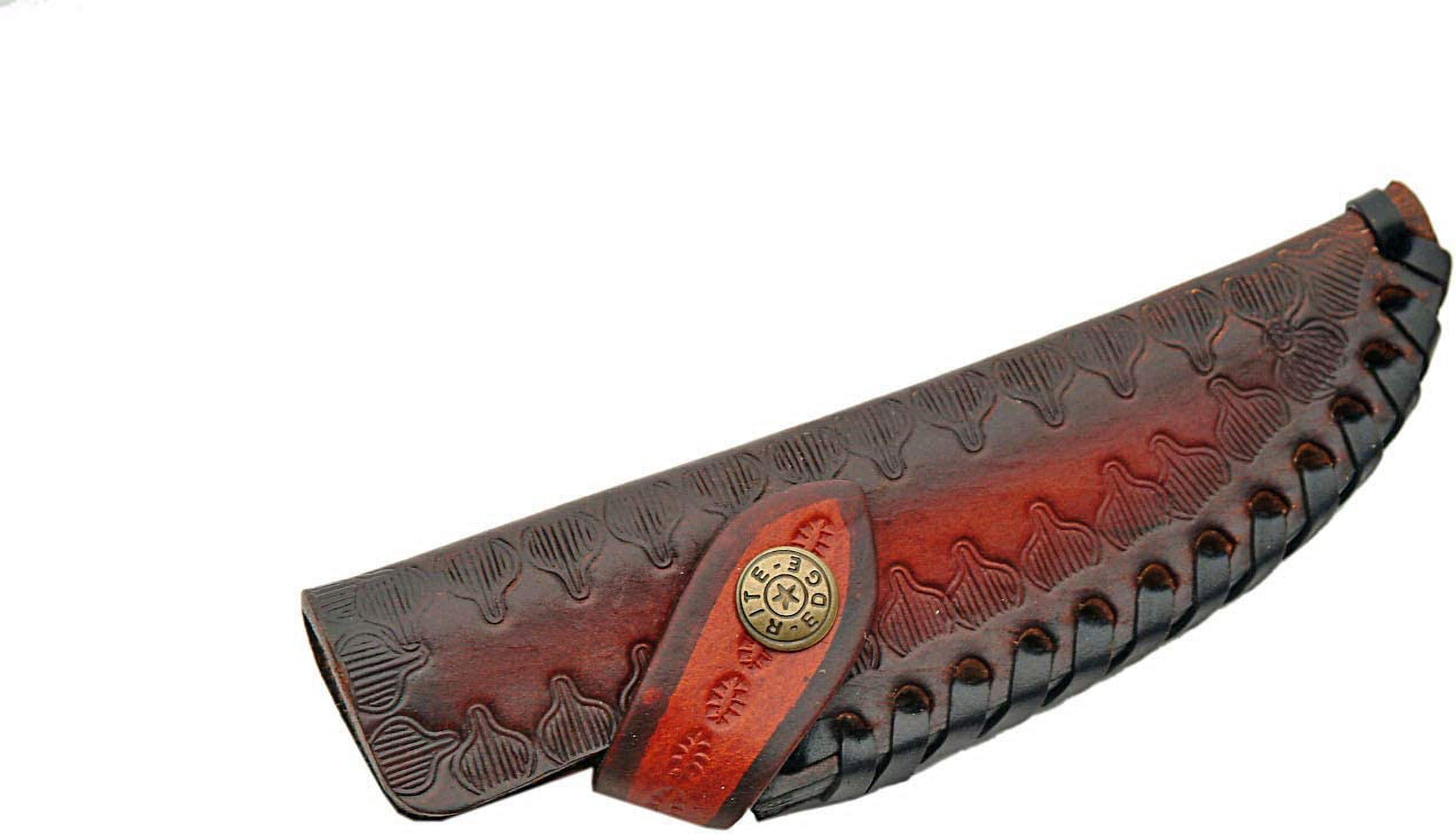 SZCO Heritage 10-Inch Stag Crown Hunter Handcrafted Crown Stag Handle Hunting Knife Stainless Steel Blade with File Work Spine, Brass Guard, and Embossed Leather Sheath