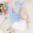 thumbnail image 4 of kpoplk Toddler Baby Girl Clothes Summer Linen Outfit Bows Ruffle Vest Shirts + Ruffled Short Set 12 18 24 Month 2T 3T(Light Blue,3-4 Y), 4 of 7
