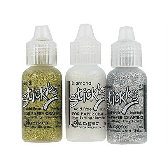 Stickles Glitter Glue Bundle of 3 Colors | Silver, Diamond, and Gold | Craft Glitter Glues