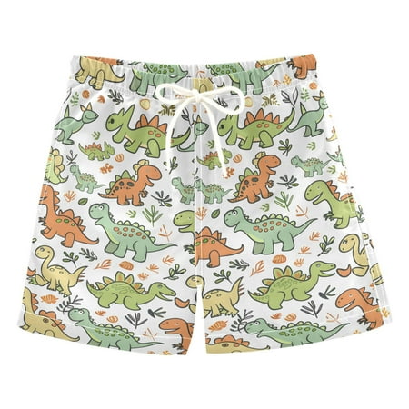 joogoo Boys Swim Trunks Cute Cartoon Dinosaurs Leaf Beach Board Shorts Drawstring Swimsuit 3T