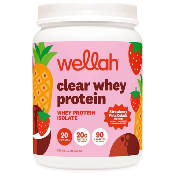 Wellah Clear Whey Protein Isolate Powder (Strawberry Pina Colada) 20 Servings - 20g of Protein Per Serving, 90 Calories, Sweetened with Stevia