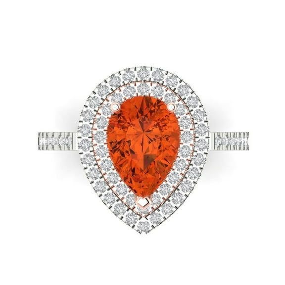 2.48 ctw with Simulated Diamond Halo Accents Anniversary Ring for Women | Pear Cut Simulated Red Diamond | Hyperallergenic Solid 14K White/Rose Gold