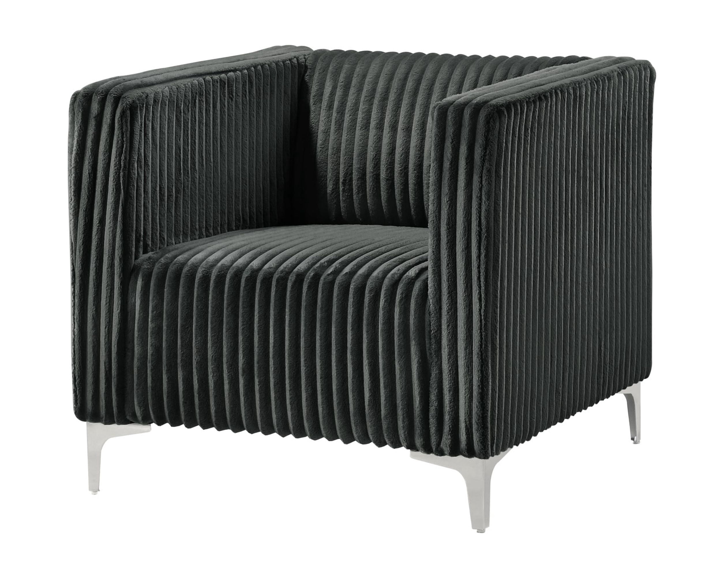 Home Design Gavin Velvet Square Arm Chair with Plush Cushions and Modern Upholstery, Durable Frame for Living Room, Contemporary Gray Design