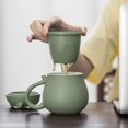 thumbnail image 4 of 1 taza de té de cerámica (verde) con infusor y tapa (301-400 ml), taza de té con lindo filtro de diseño de gato para remojar hojas sueltas, regalo para vacaciones, cumpleaños, casa cálida JM, 4 of 5