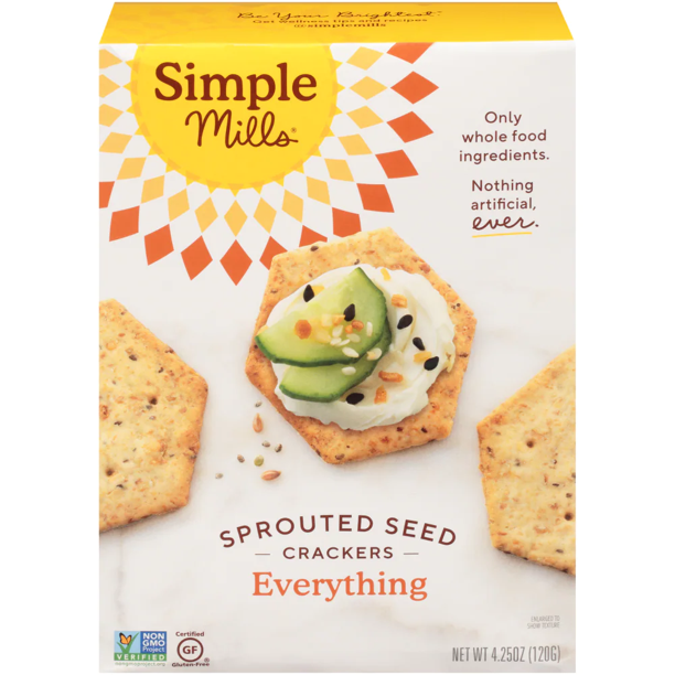 Simple Mills Gluten Free Everything Sprouted Seed Crackers, 4.25 oz