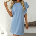 thumbnail image 6 of qucoqpe Womens Summer Casual T-shirts Dress Crew Neck Ruffle Short Sleeve Loose Mini Dress Hawaiian Beach Sun Dress, 6 of 6