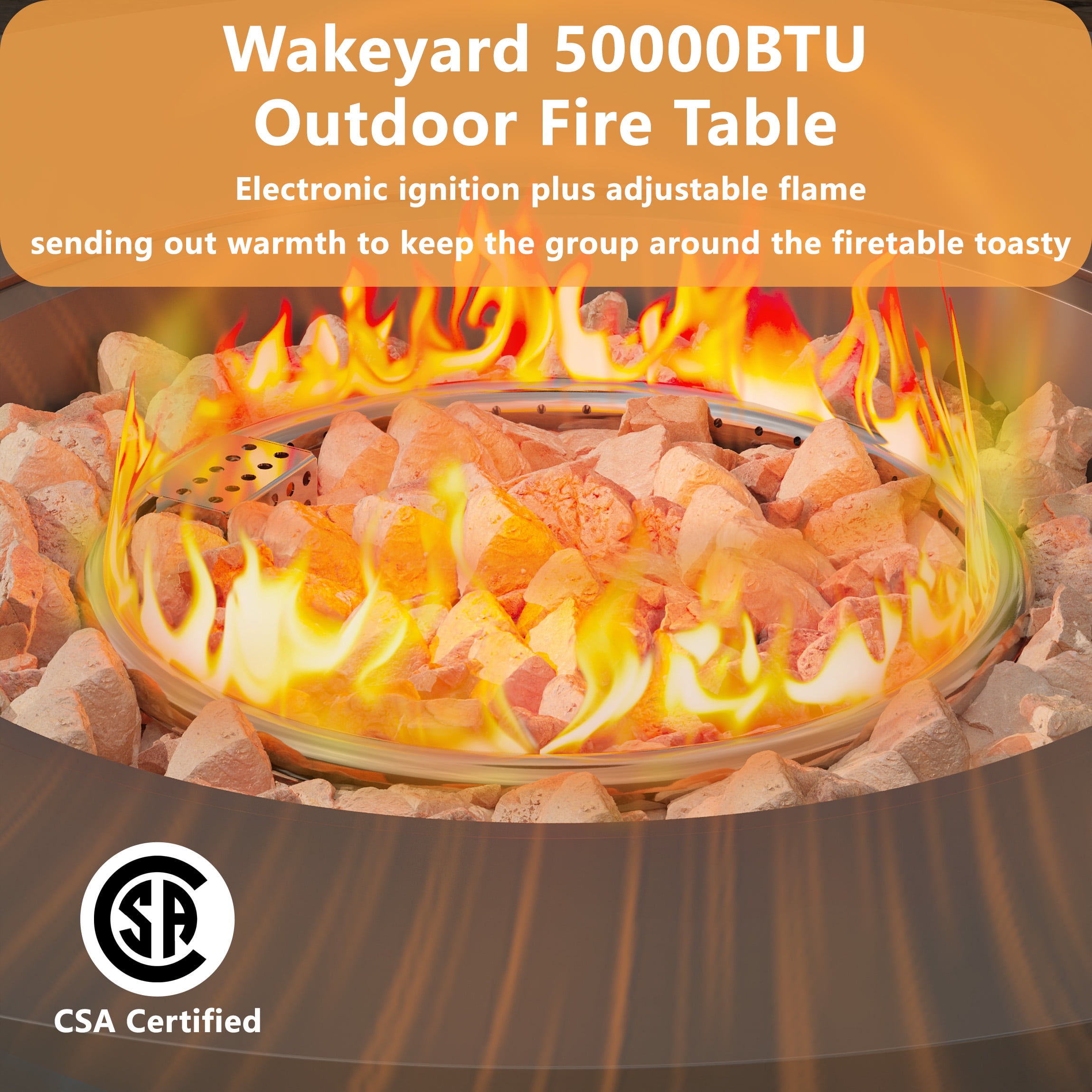 Wakeyard 32.5 inch Round Propane Fire Pit Table, 50000 BTU, Includes Lava Rock,Black