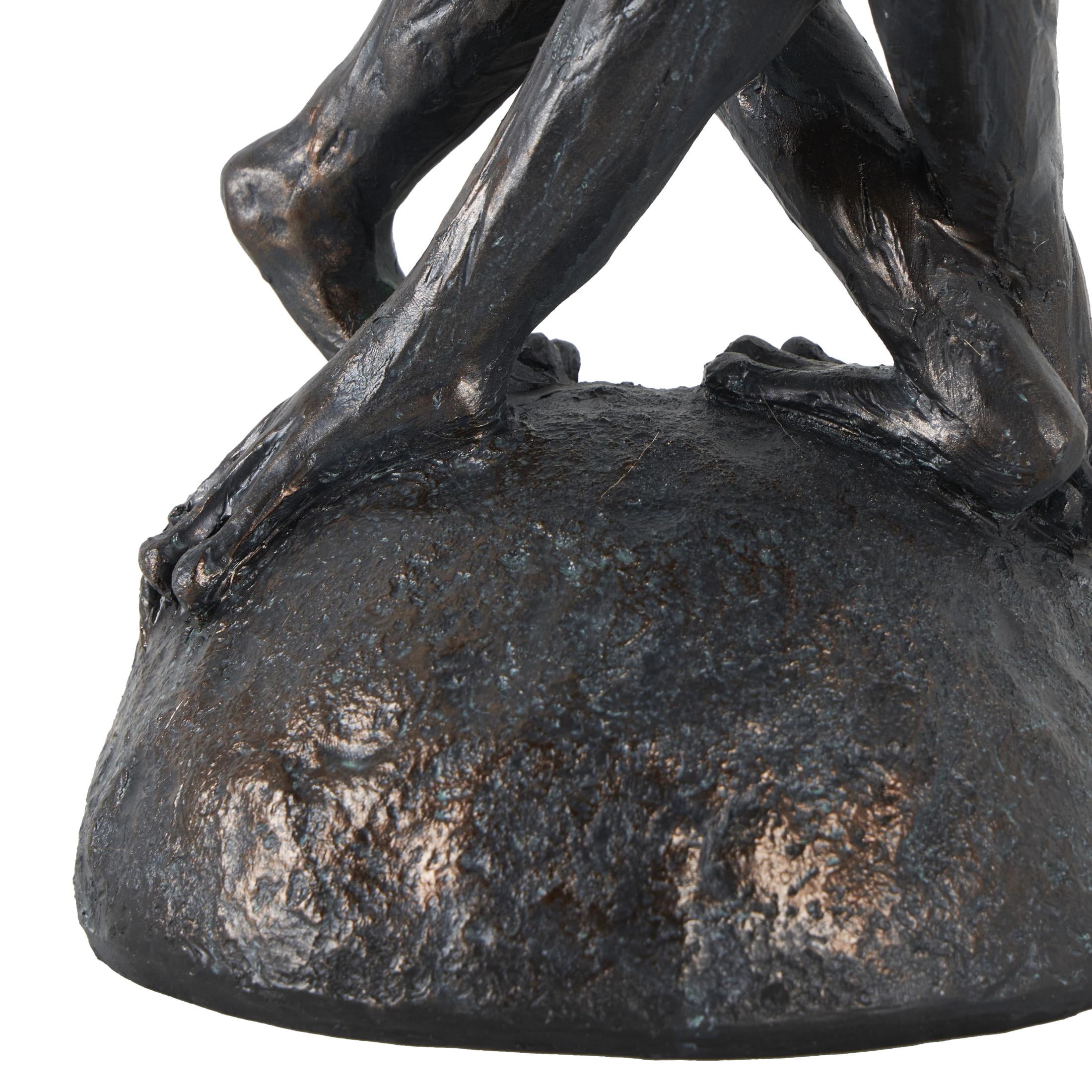 9" x 17" Bronze Resin Patina Dancing Frog Sculpture with Rock Base, by DecMode