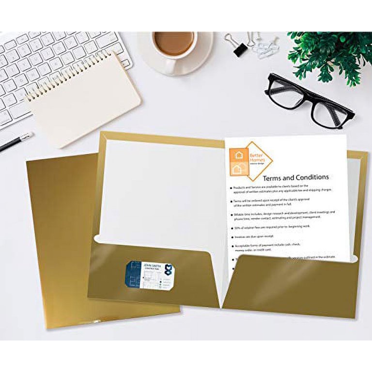 Better Office Products - Pocket folder - 2 compartments - for Letter -  capacity: 100 sheets - metallic gold (pack of 25) 