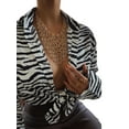 thumbnail image 3 of Luiryar Women Button Down Lapel Shirts Abstract/Zebra Print Long Sleeve Tops, 3 of 9