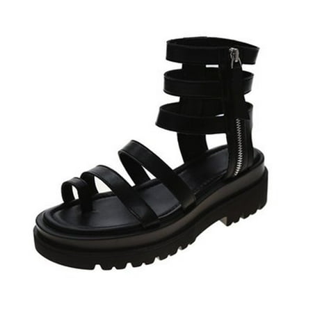 

Women s Fisherman Sandal Thick Sole Open Toes Heeled Shoes Zipper Closure New