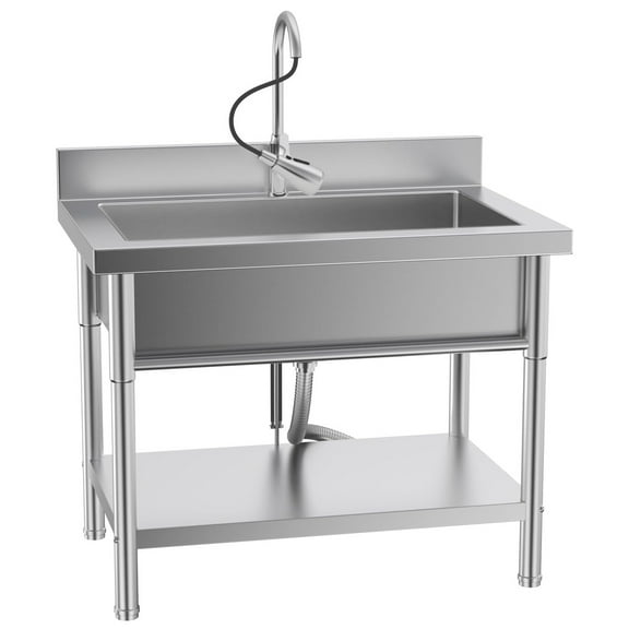 Stainless Steel Utility Sink, 38.58" x 21.65" x 31.5"Large Freestanding Laundry Sink with Pull-out Faucet for Kitchen, Bathroom, Laundry Room, Garage, Outdoor/Indoor Use, Pet Cleaning