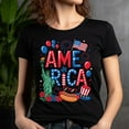 thumbnail image 5 of America Patriotic T-Shirt for Women Statue of Liberty Fireworks Graphic Tee , Maroon, S, 5 of 6