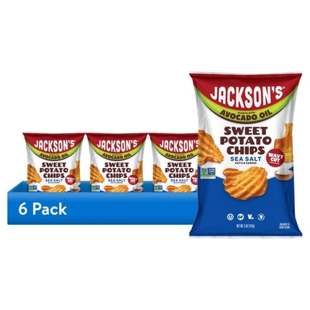 (6 pack) Jackson's Sweet Potato Kettle Wavy Chips with Sea Salt, Avocado Oil, Free of Top 9 Allergens, 5 oz